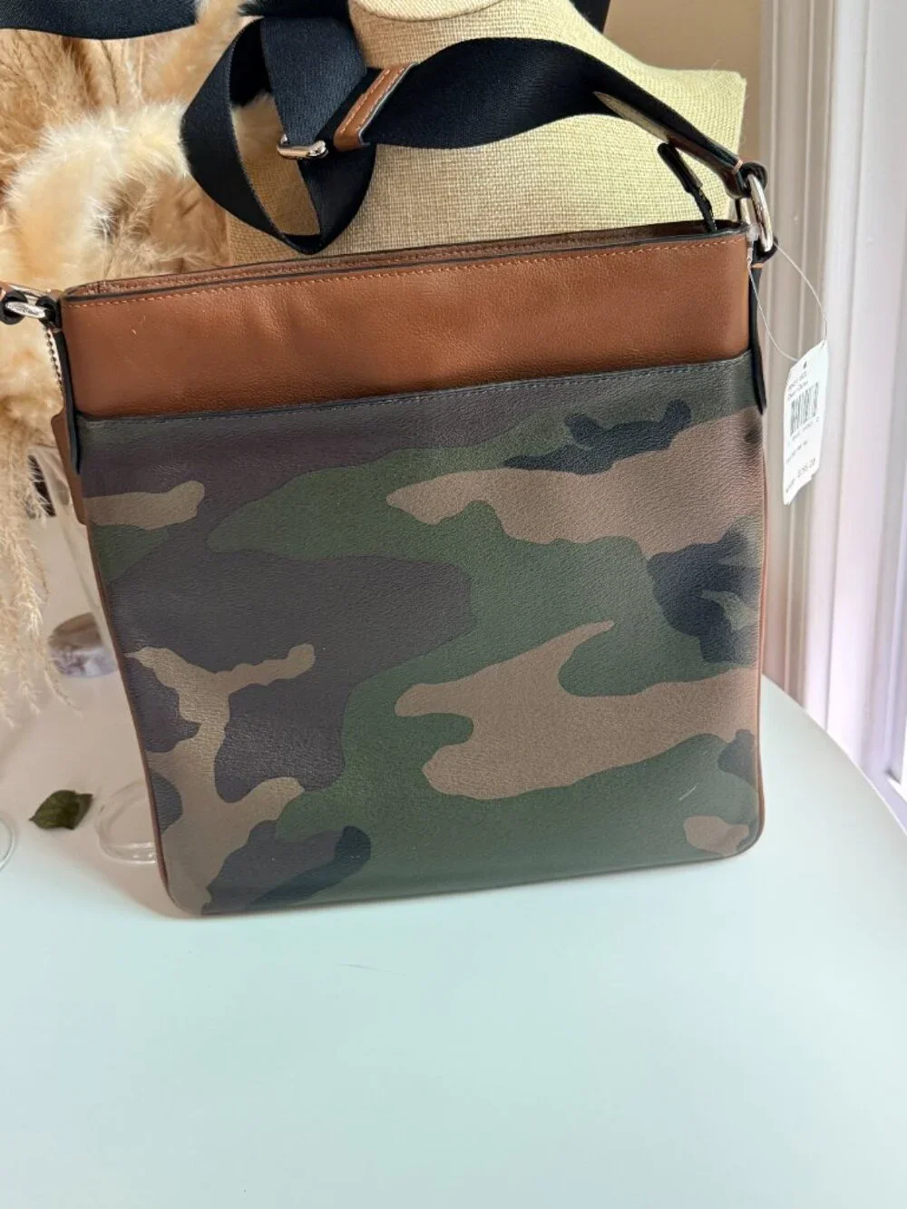 Coach Charles F55070 Green Camo Crossbody Messenger Bag Unisex